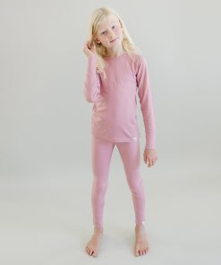 Kids Merino Wool Base Layer, Leggings, Blush Pink