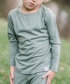 Kids Merino Wool Base Layer, Long Sleeve Top, Sage