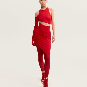 Jaw-dropping asymmetric red midi dress, Xo Xo