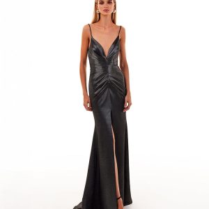 Smoky fitted maxi dress with high slit