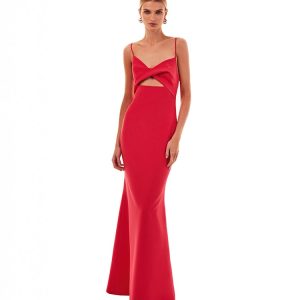 Twisted cutout fuchsia bodice maxi dress