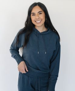 Women's Merino Wool Hoodie, Blue Graphite