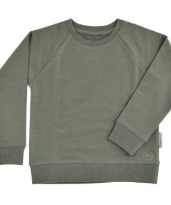 Kids Merino Wool Crew Neck Sweatshirt, Olive